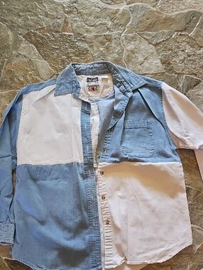 Vintage Two-Tone Denim & White Button-Down Shirt